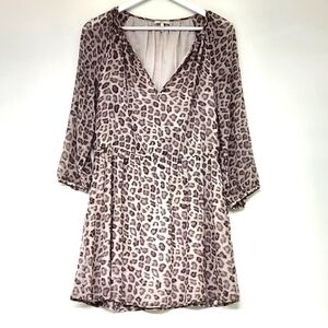 Joie Beaded Stone Mist Animal Print Silk Dress Size L